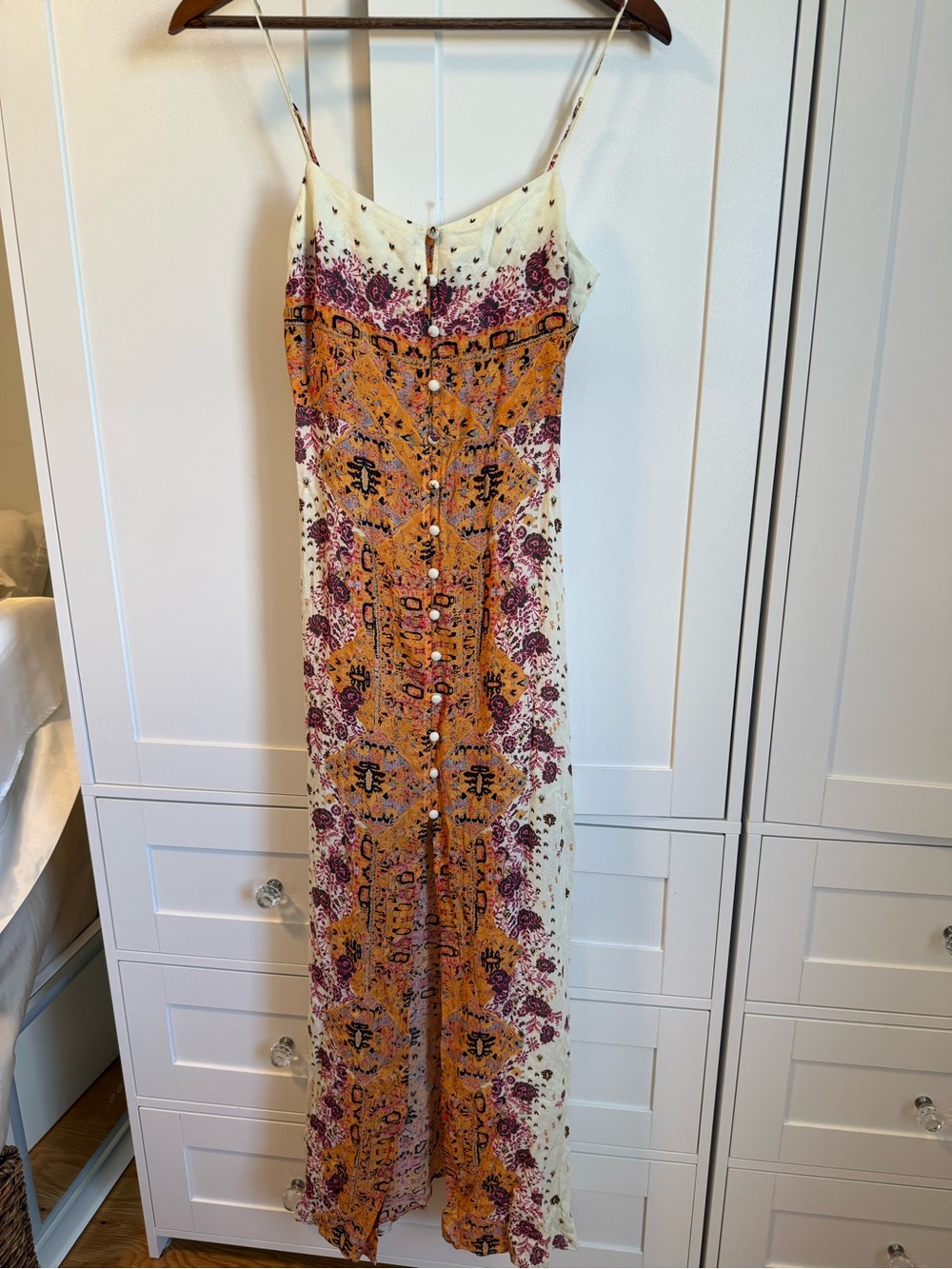 Free People Cream Maxi Dress with Mustard & Plum Print